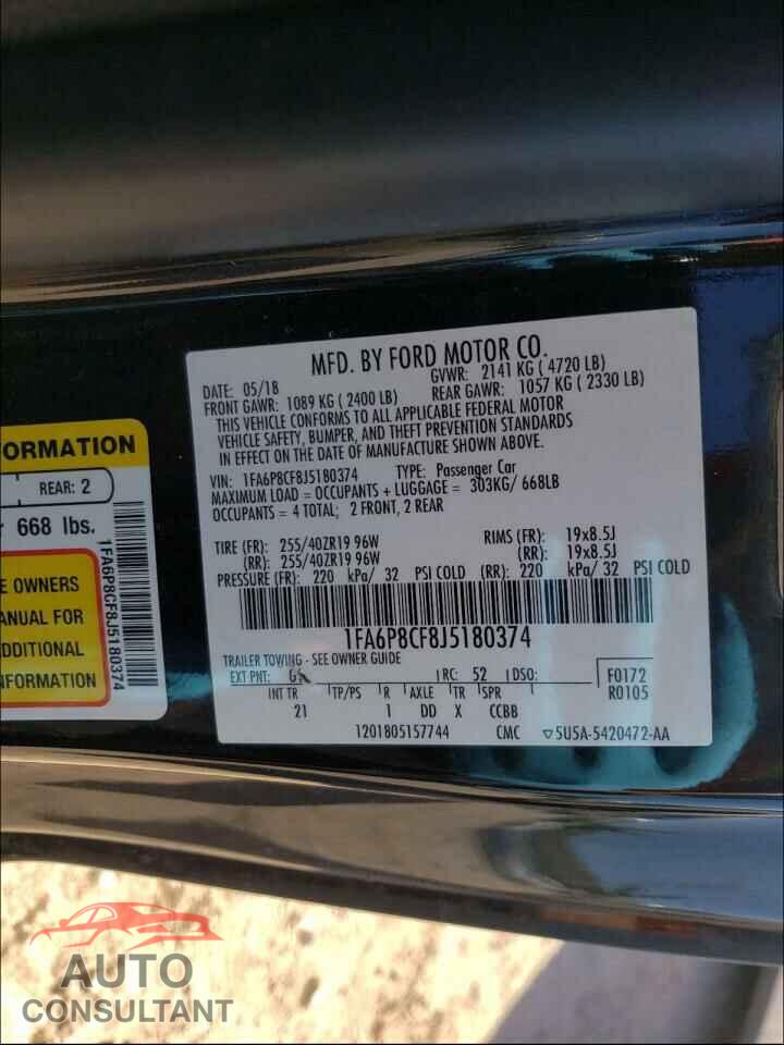 FORD MUSTANG 2018 - 1FA6P8CF8J5180374