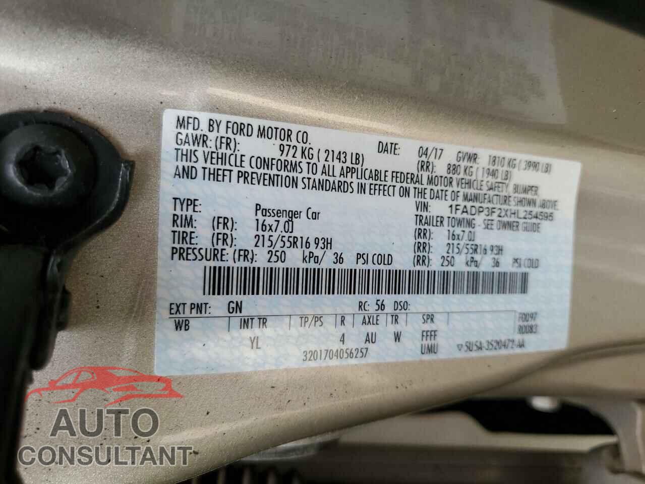 FORD FOCUS 2017 - 1FADP3F2XHL254595