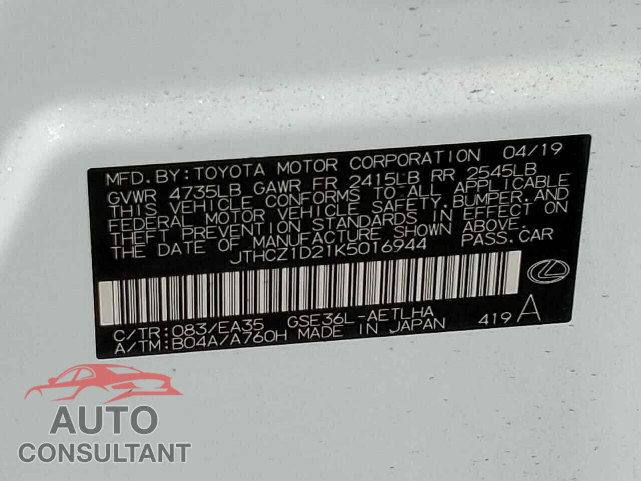 LEXUS IS 2019 - JTHCZ1D21K5016944