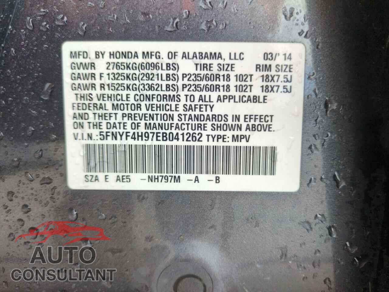 HONDA PILOT 2014 - 5FNYF4H97EB041262