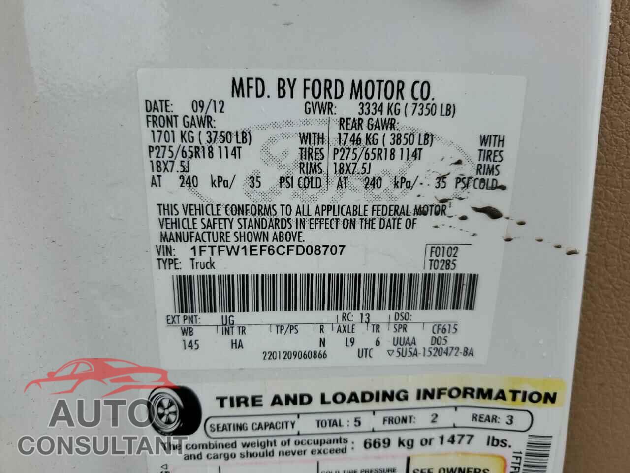 FORD F-150 2012 - 1FTFW1EF6CFD08707