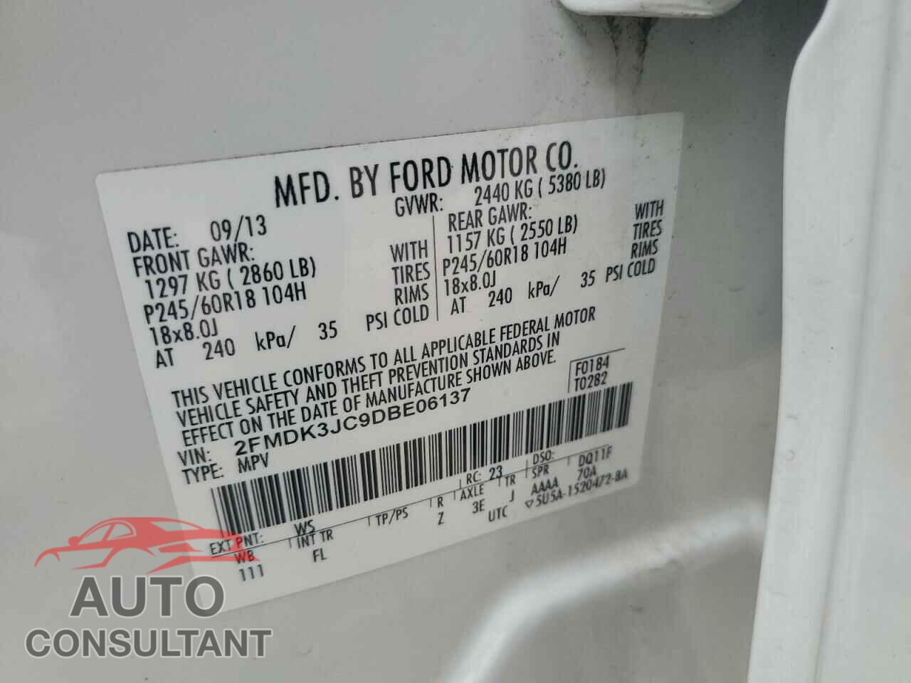 FORD EDGE 2013 - 2FMDK3JC9DBE06137