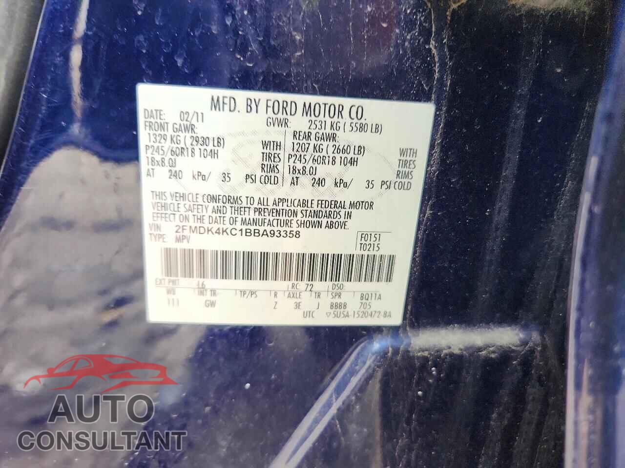 FORD EDGE 2011 - 2FMDK4KC1BBA93358