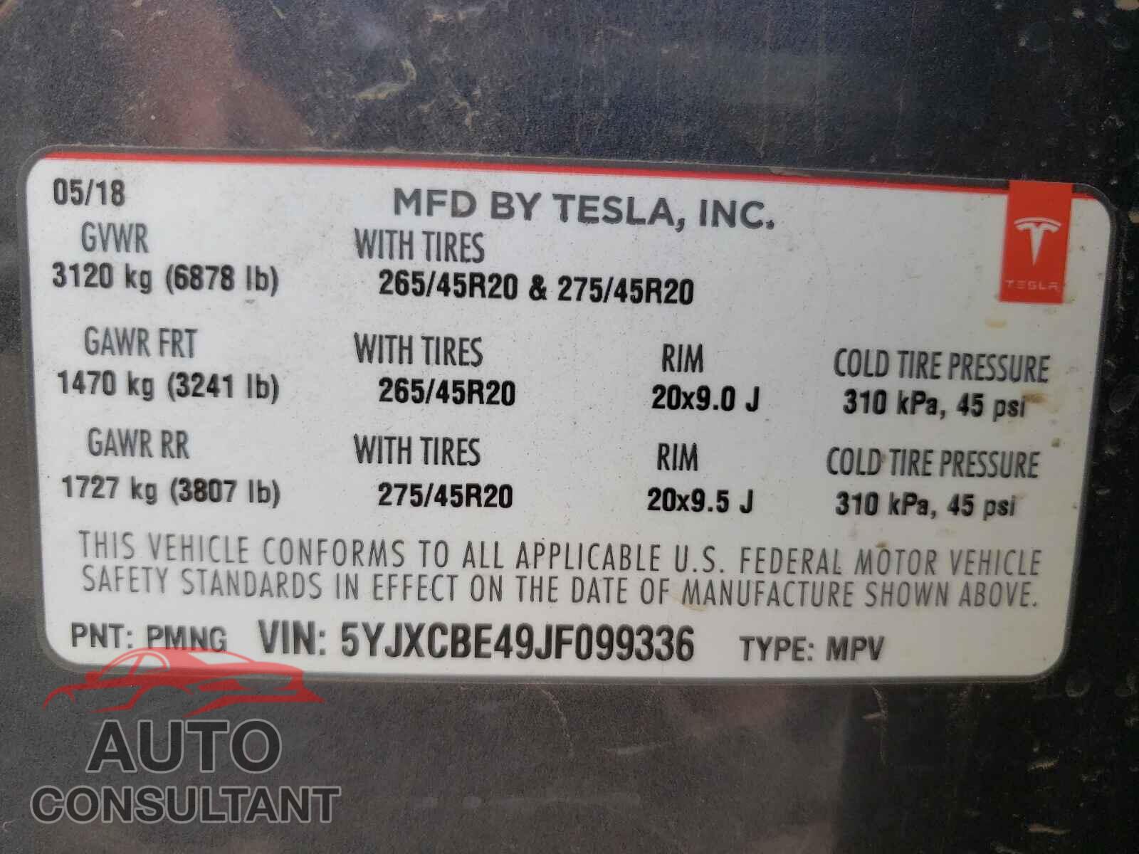 TESLA MODEL X 2018 - 5YJXCBE49JF099336
