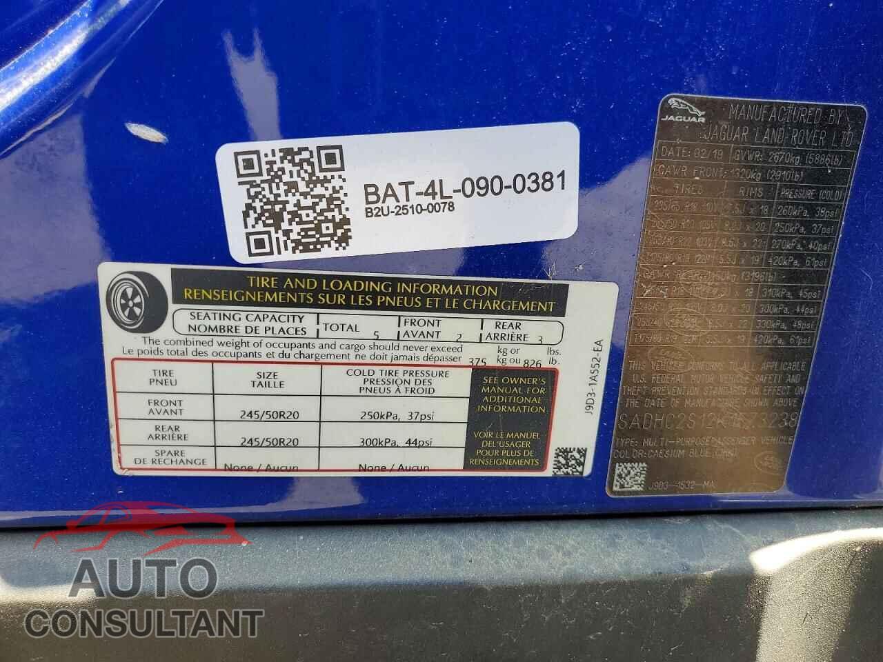 JAGUAR I-PACE 2019 - SADHC2S12K1F73238