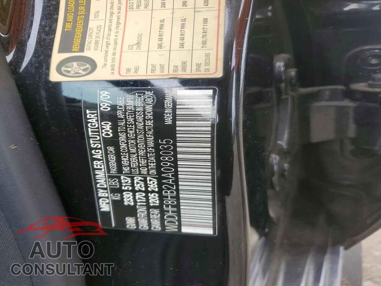 MERCEDES-BENZ E-CLASS 2010 - WDDHF8HB2AA098035