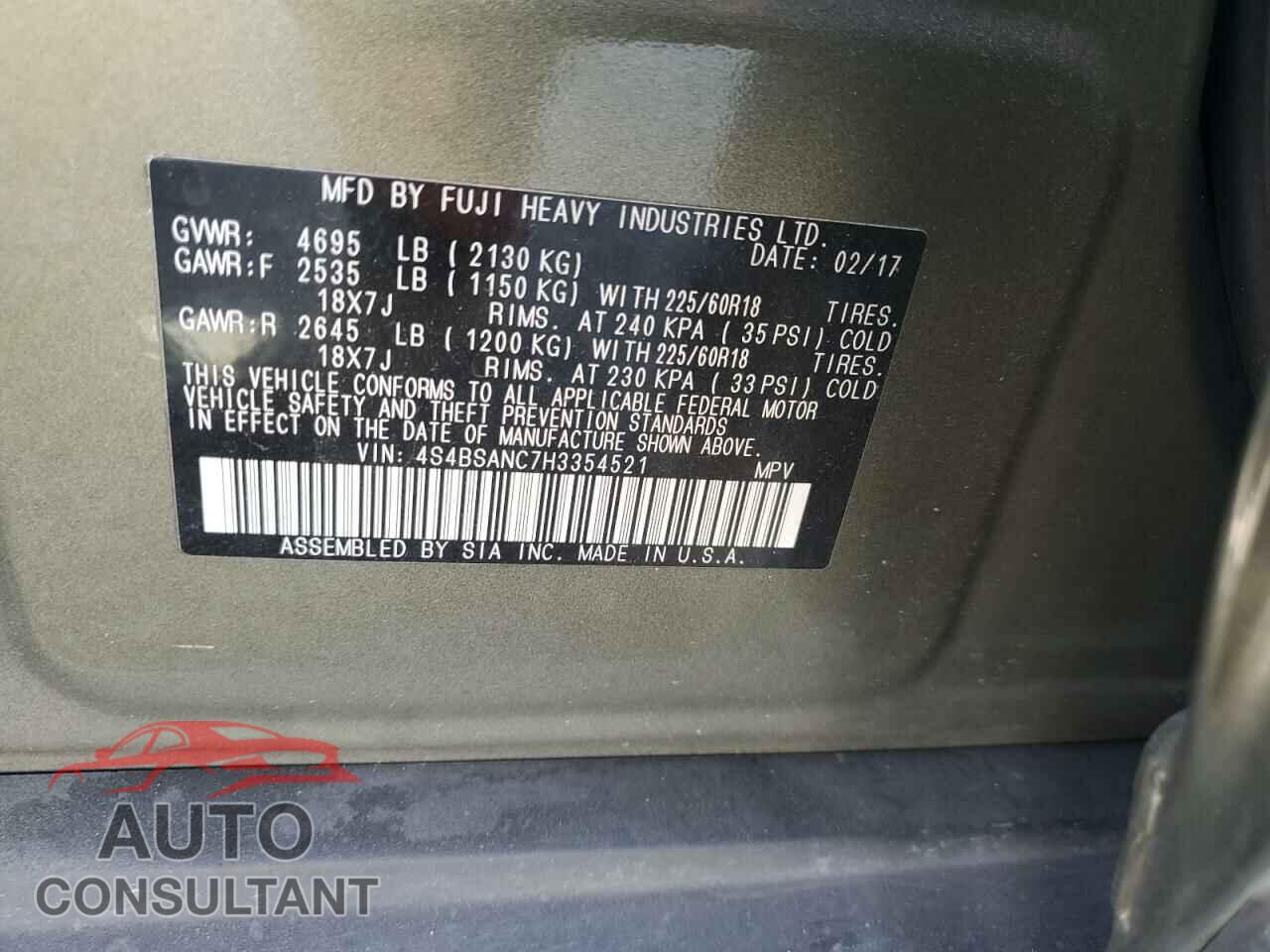 SUBARU OUTBACK 2017 - 4S4BSANC7H3354521