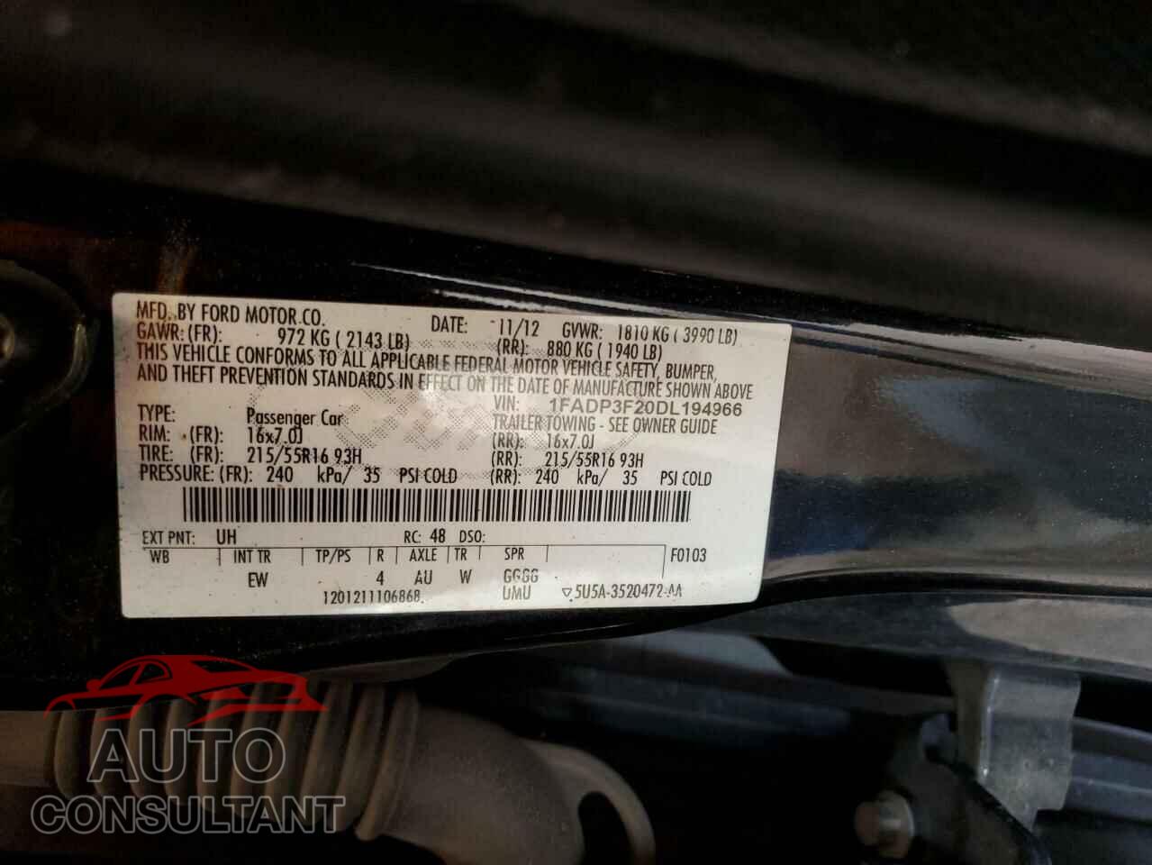 FORD FOCUS 2013 - 1FADP3F20DL194966