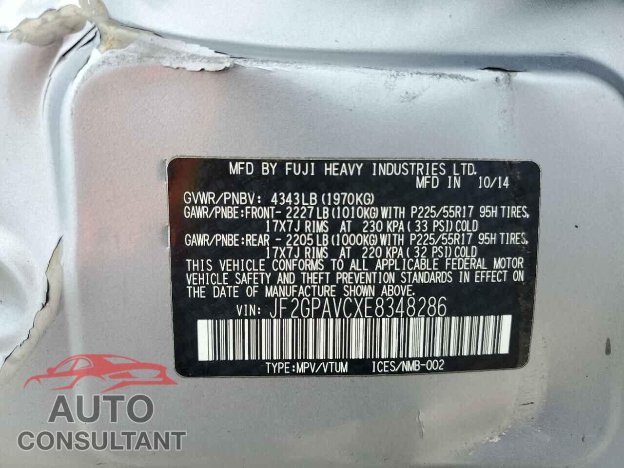 SUBARU XV 2014 - JF2GPAVCXE8348286