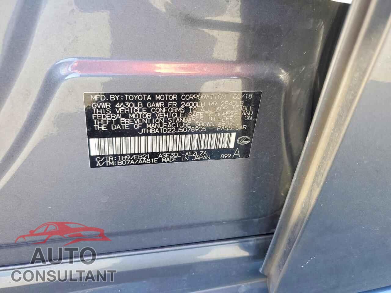 LEXUS IS 2018 - JTHBA1D22J5078905