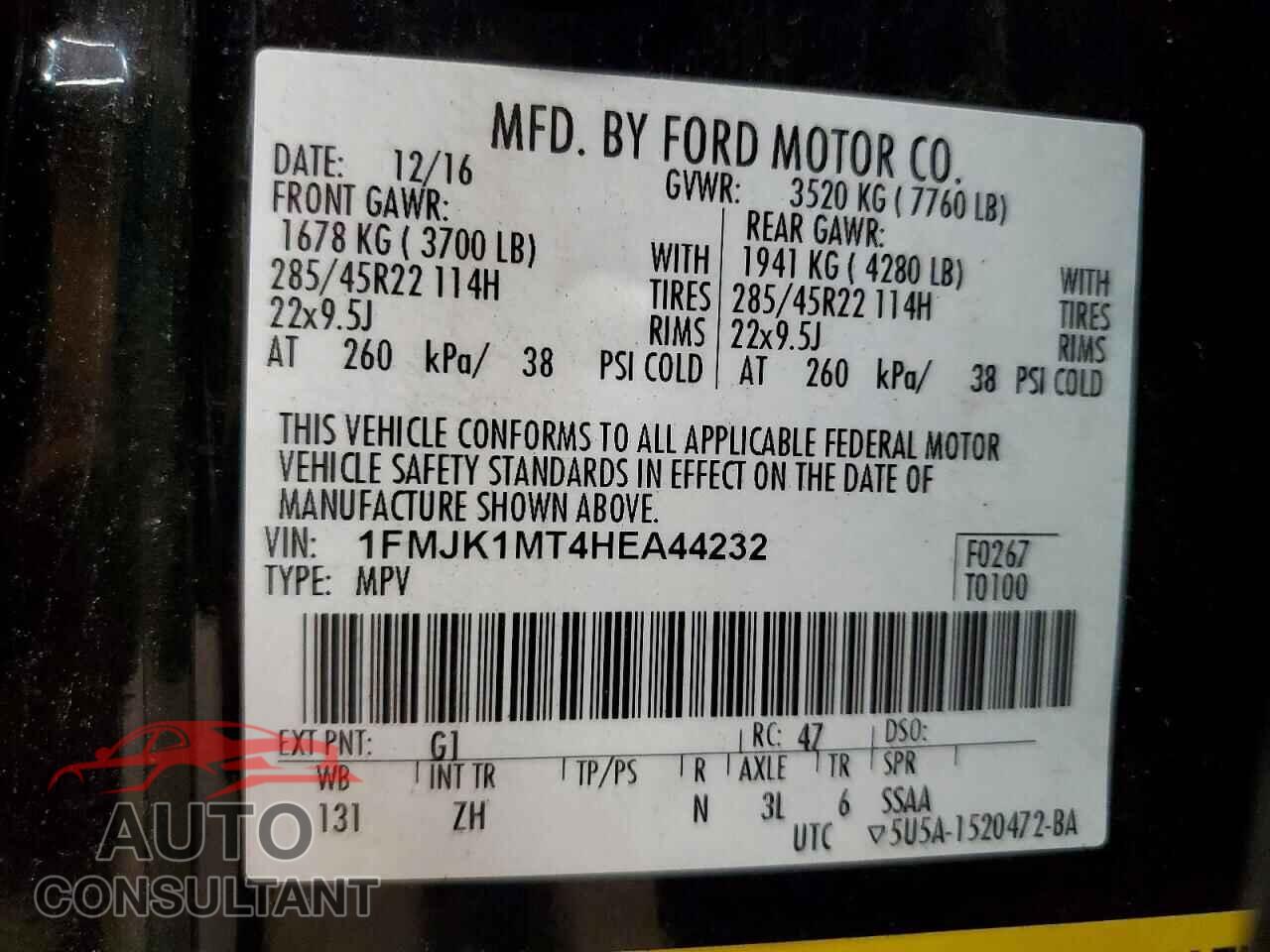 FORD EXPEDITION 2017 - 1FMJK1MT4HEA44232