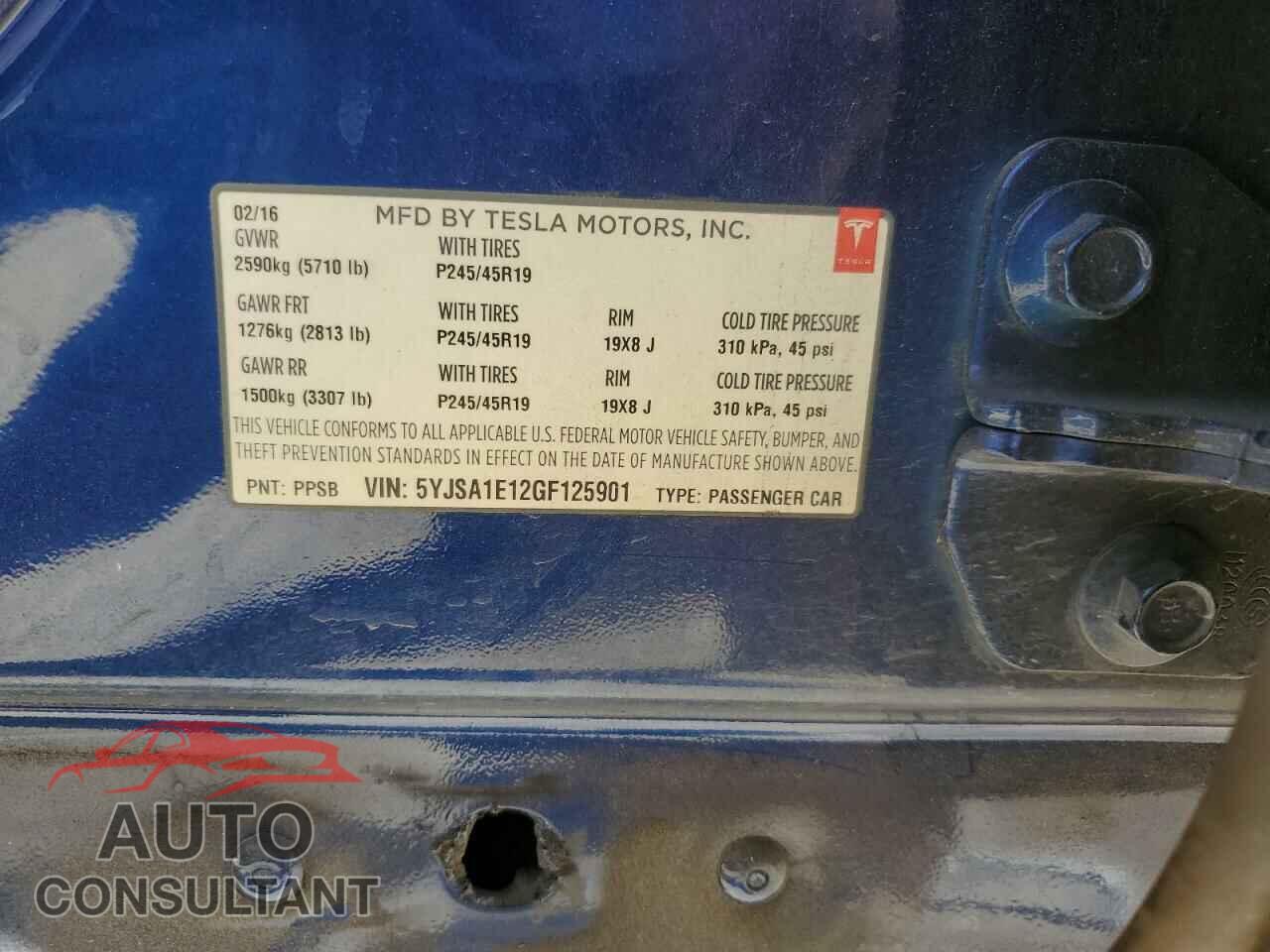 TESLA MODEL S 2016 - 5YJSA1E12GF125901