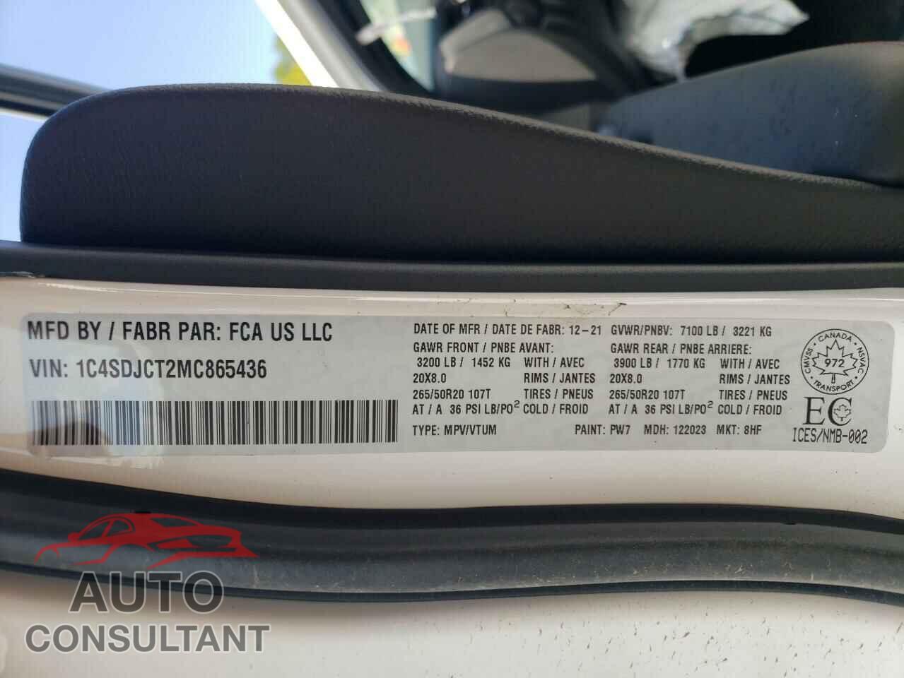 DODGE DURANGO 2021 - 1C4SDJCT2MC865436
