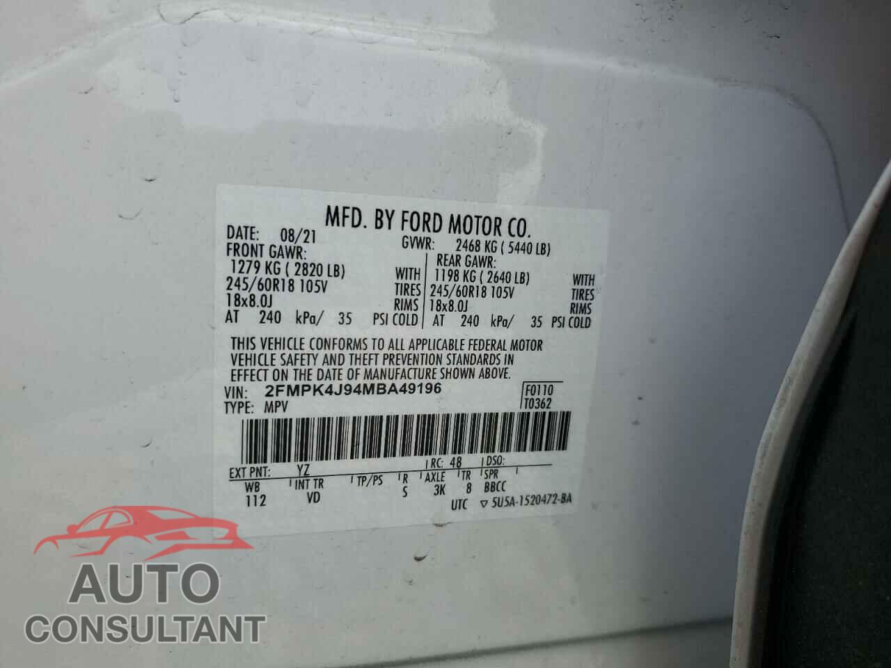 FORD EDGE 2021 - 2FMPK4J94MBA49196