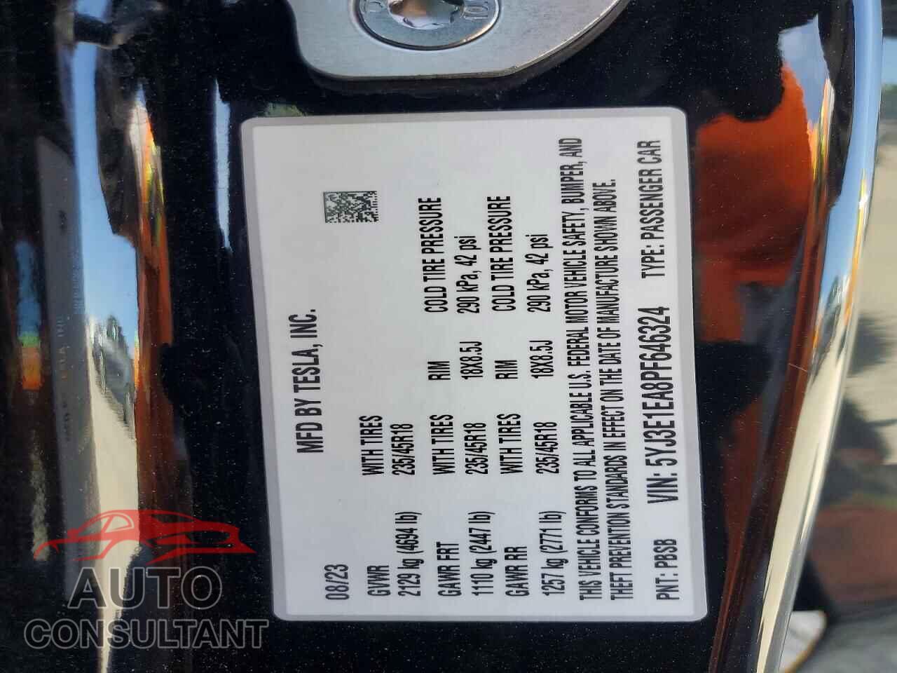 TESLA MODEL 3 2023 - 5YJ3E1EA8PF646324