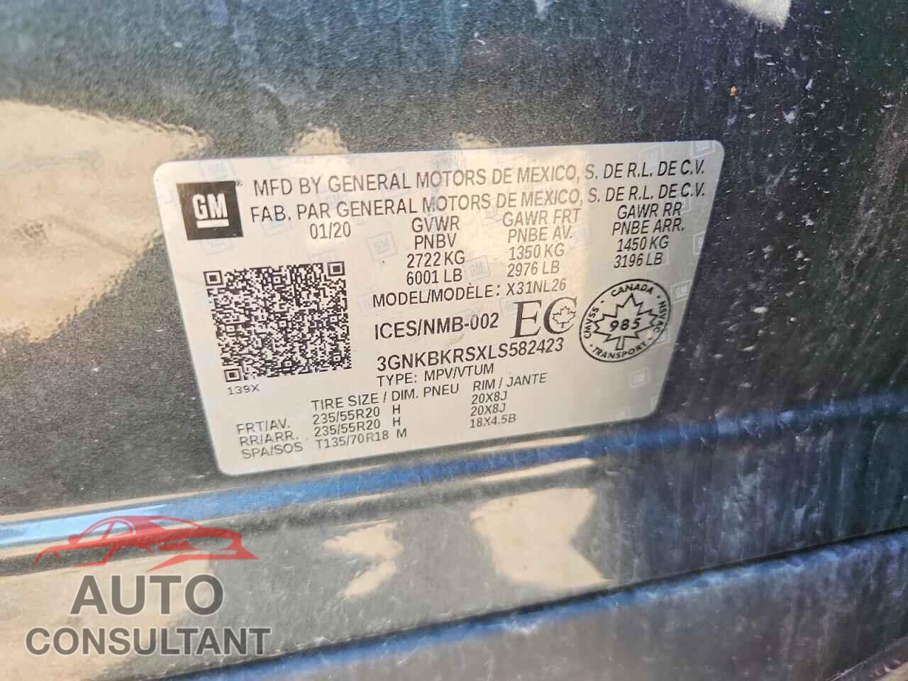 CHEVROLET BLAZER 2020 - 3GNKBKRSXLS582423