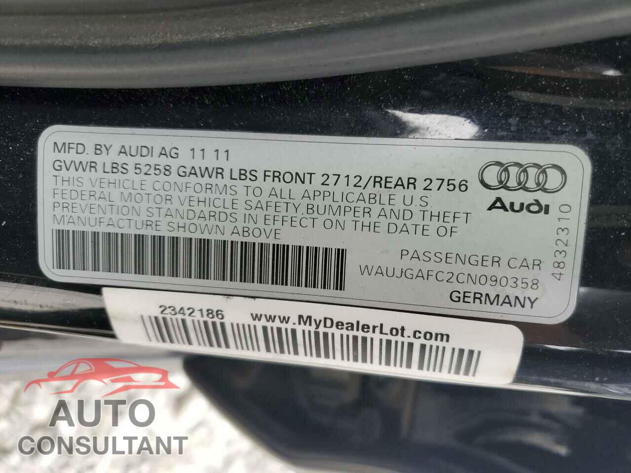 AUDI A6 2012 - WAUJGAFC2CN090358