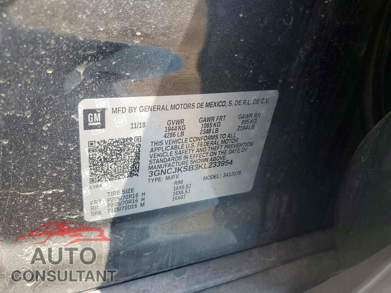 CHEVROLET TRAX 2019 - 3GNCJKSB3KL233954