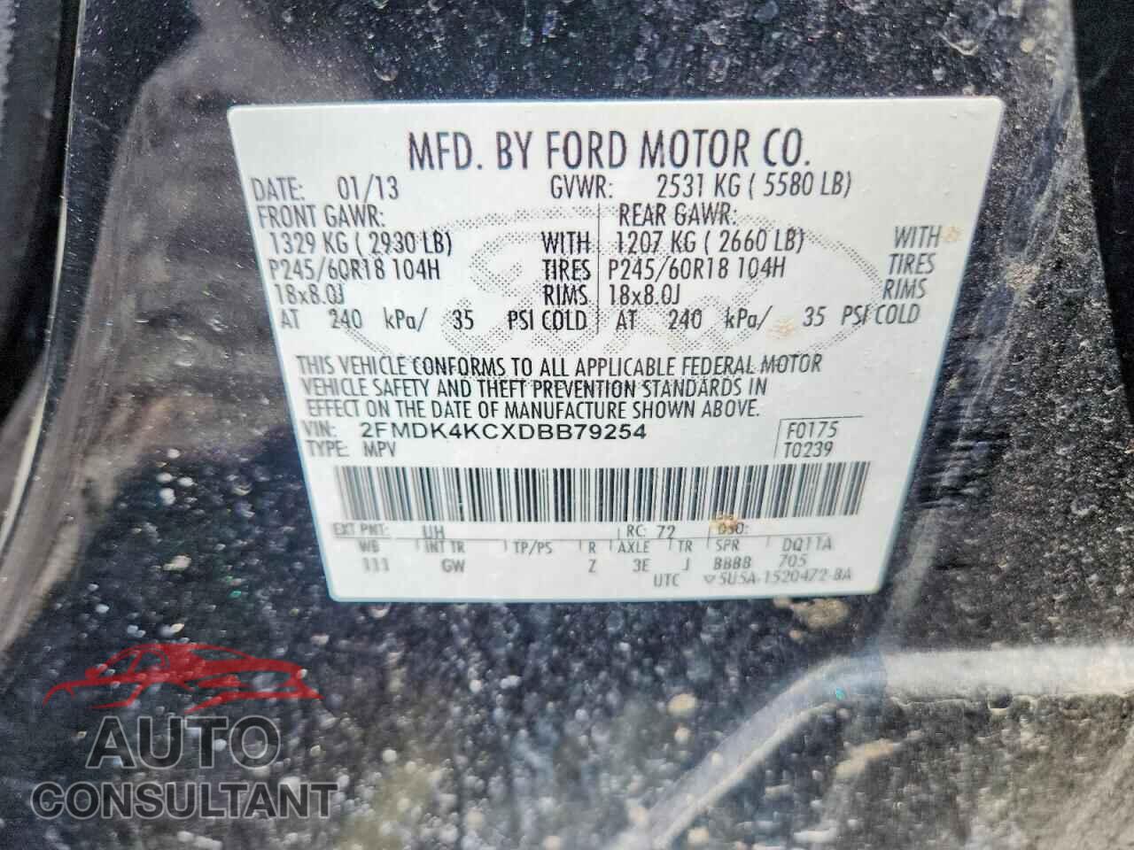 FORD EDGE 2013 - 2FMDK4KCXDBB79254