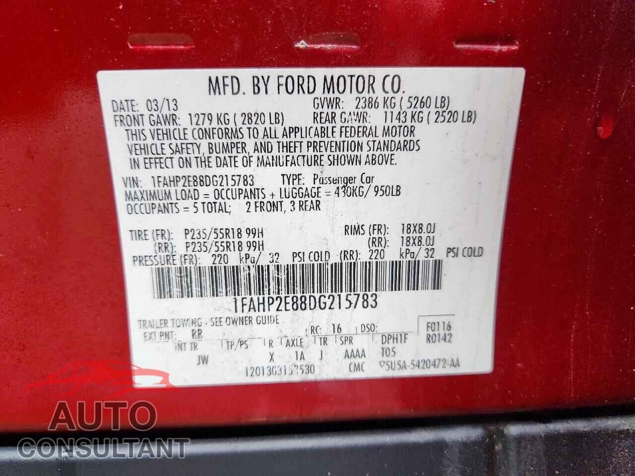 FORD TAURUS 2013 - 1FAHP2E88DG215783