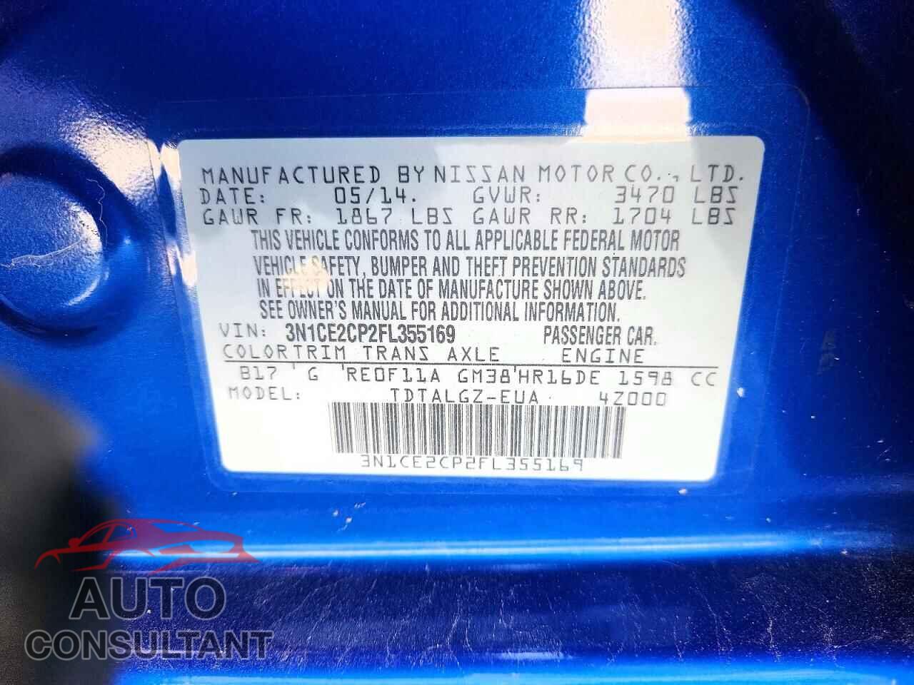 NISSAN VERSA 2015 - 3N1CE2CP2FL355169
