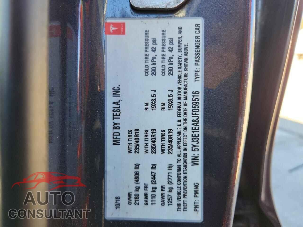 TESLA MODEL 3 2018 - 5YJ3E1EA8JF059516