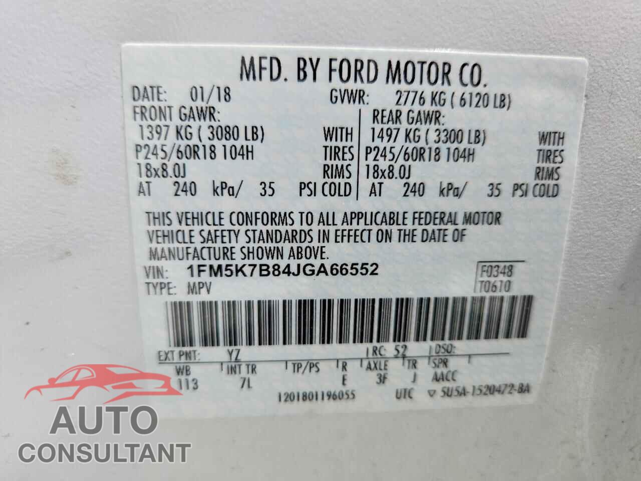 FORD EXPLORER 2018 - 1FM5K7B84JGA66552