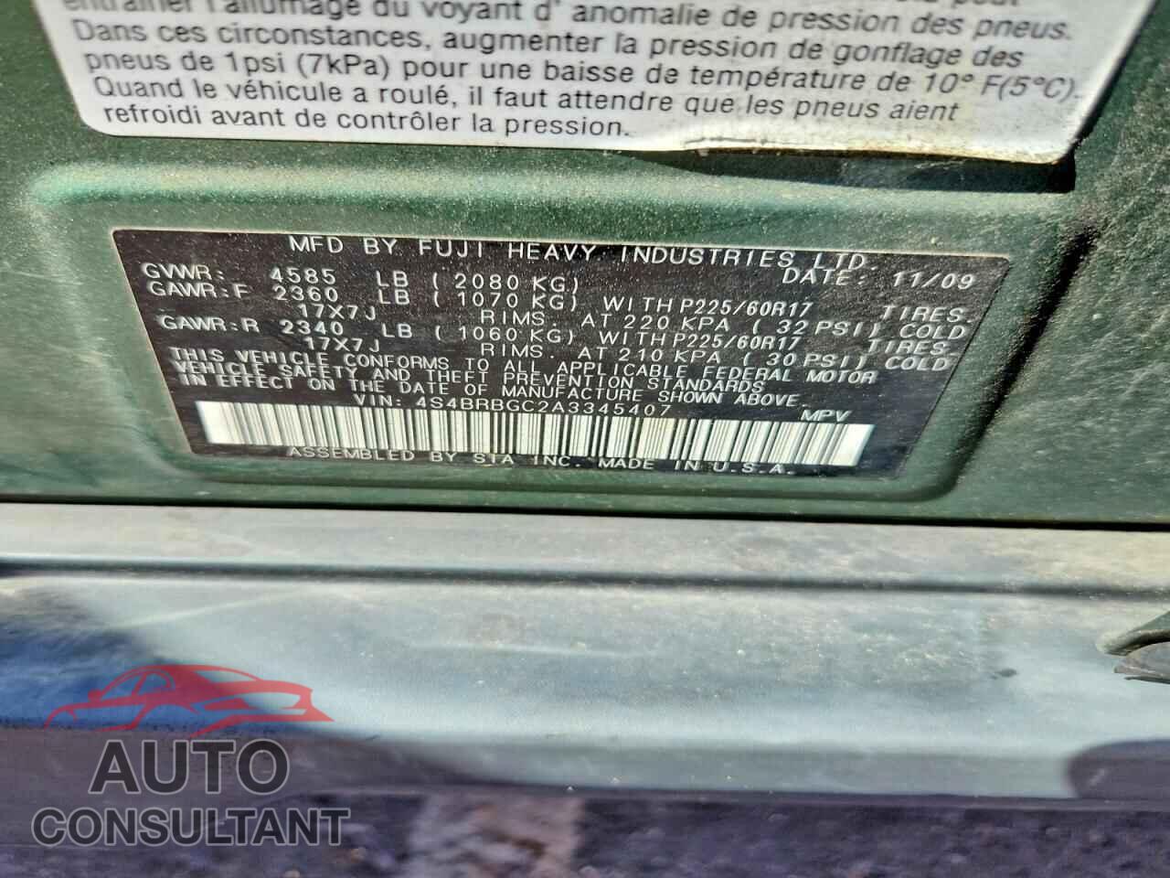 SUBARU OUTBACK 2010 - 4S4BRBGC2A3345407