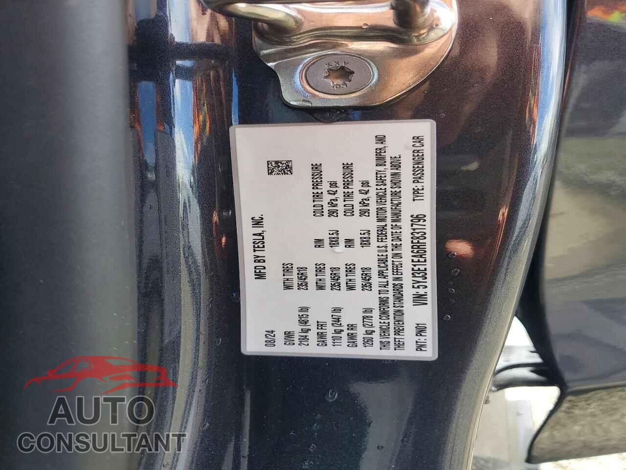 TESLA MODEL 3 2024 - 5YJ3E1EA6RF831796