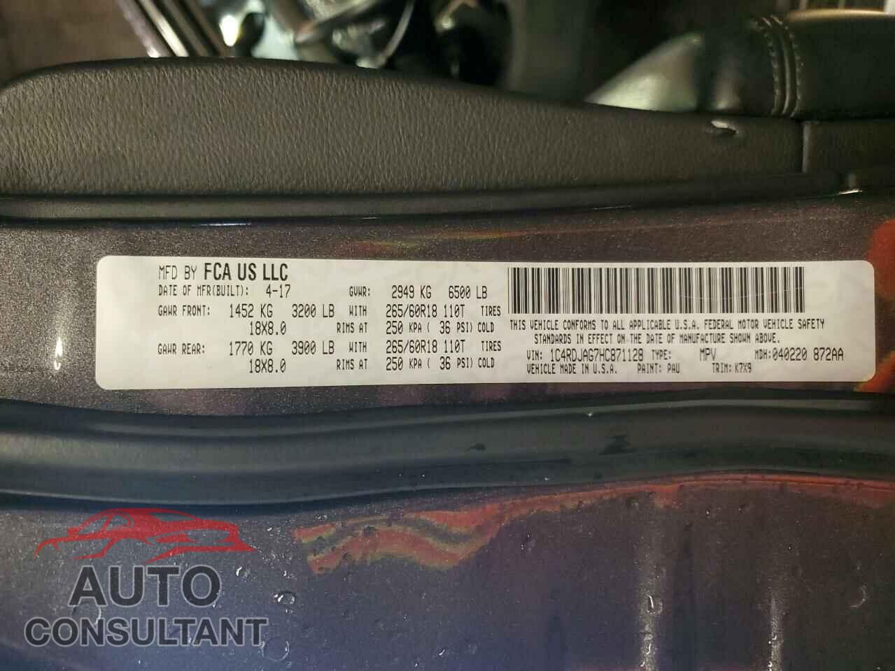 DODGE DURANGO 2017 - 1C4RDJAG7HC871128