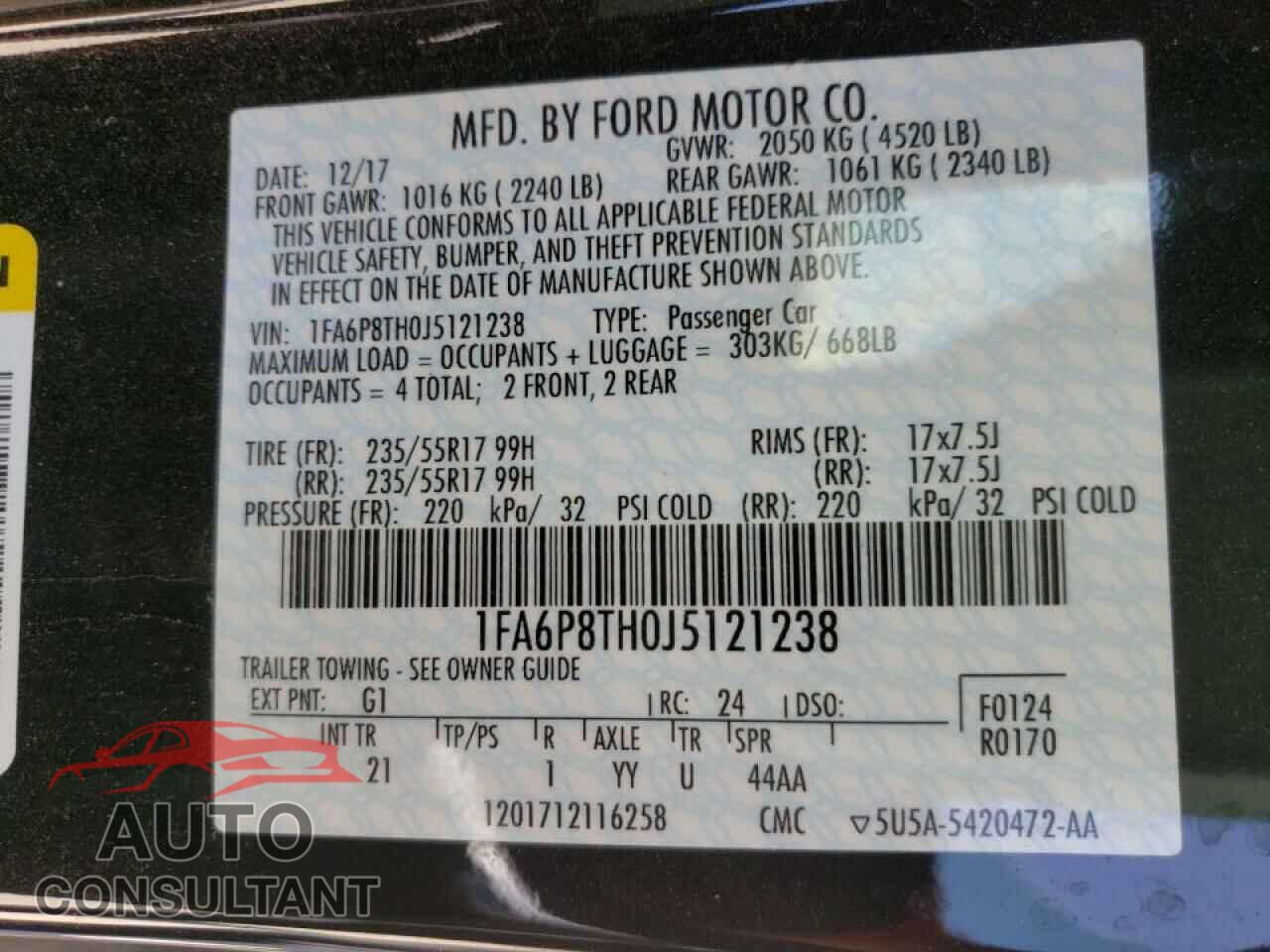 FORD MUSTANG 2018 - 1FA6P8TH0J5121238