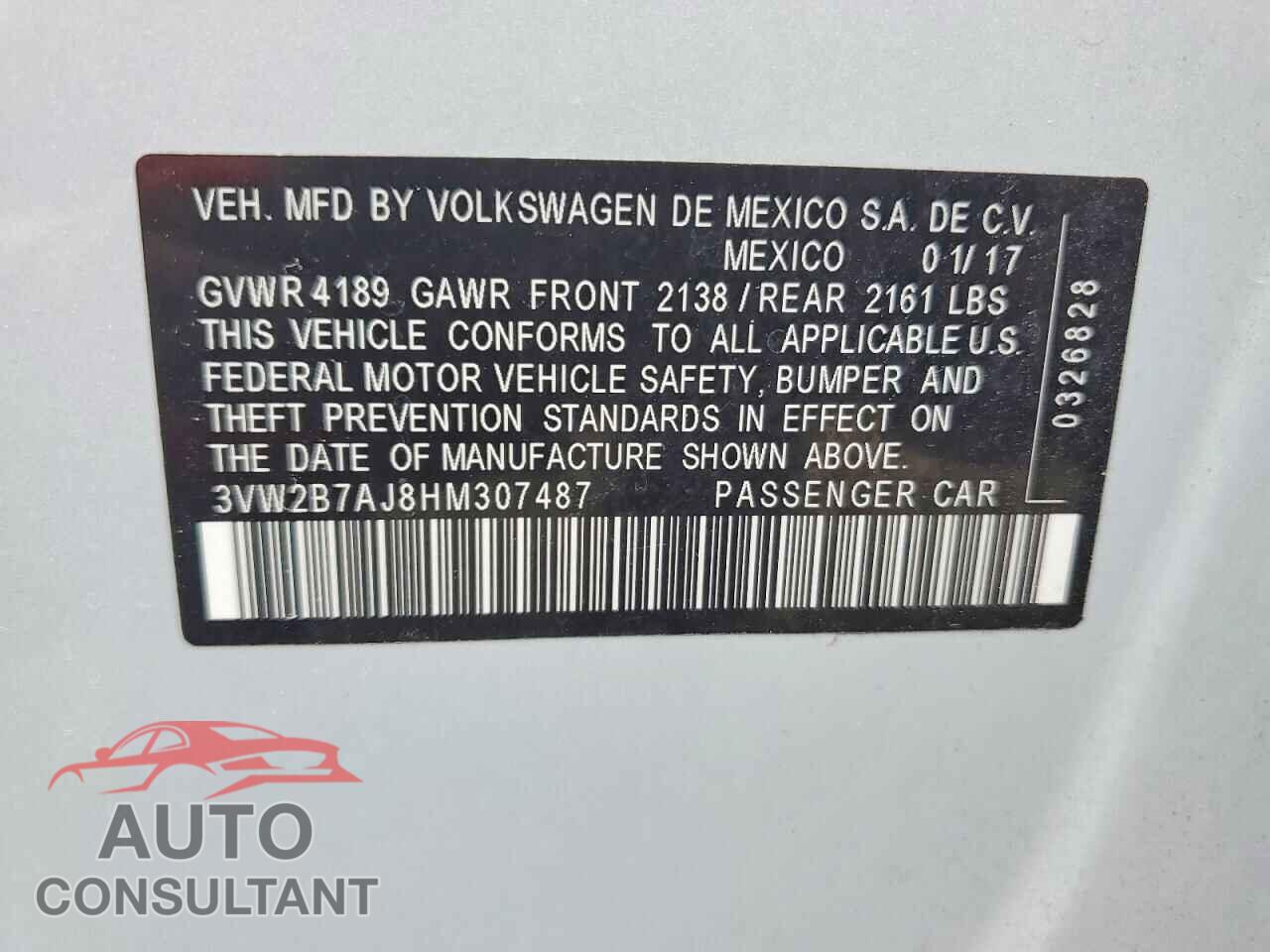 VOLKSWAGEN JETTA S 2017 - 3VW2B7AJ8HM307487