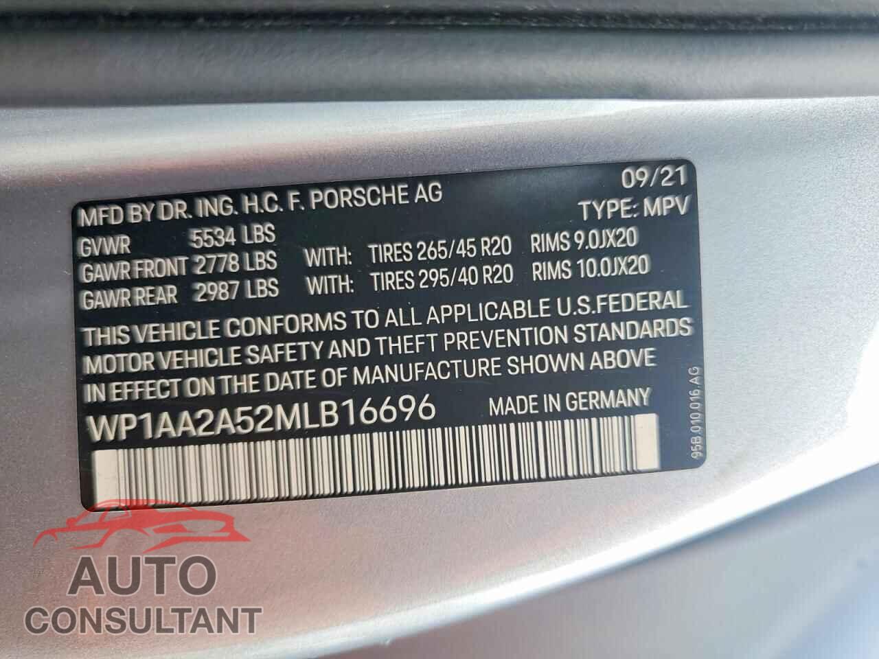 PORSCHE MACAN 2021 - WP1AA2A52MLB16696