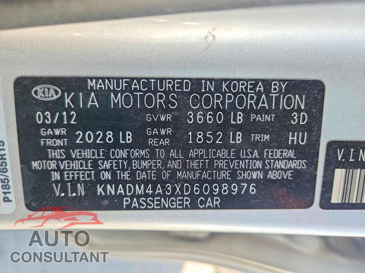 KIA RIO 2013 - KNADM4A3XD6098976