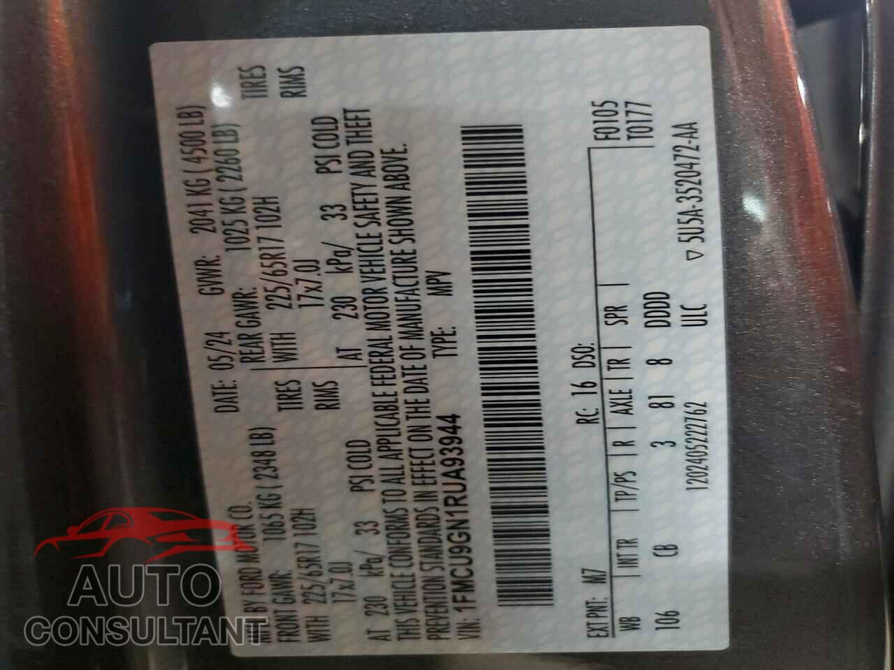 FORD ESCAPE 2024 - 1FMCU9GN1RUA93944