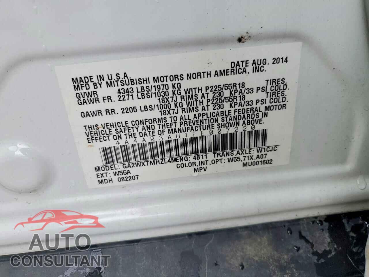 MITSUBISHI OUTLANDER 2015 - 4A4AR3AU1FE007220