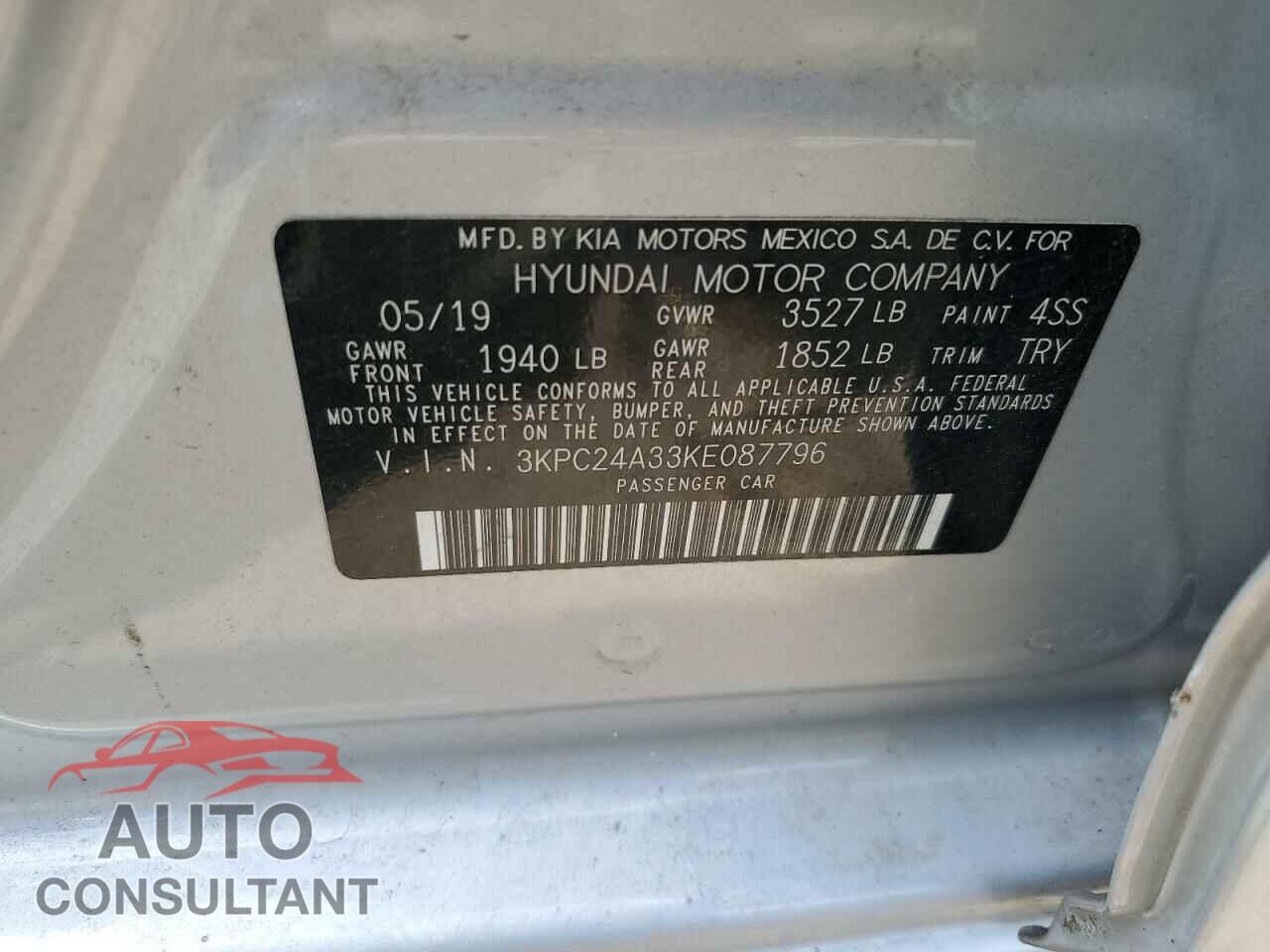 HYUNDAI ACCENT 2019 - 3KPC24A33KE087796