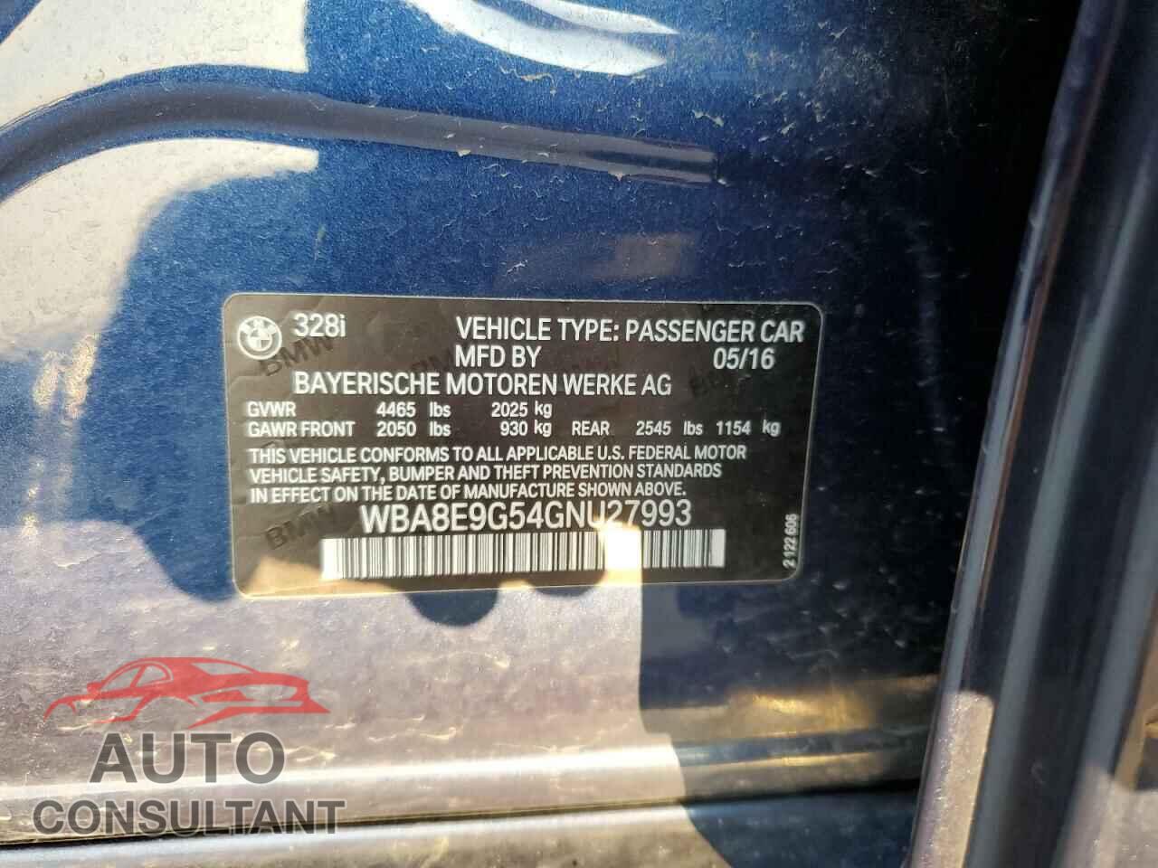 BMW 3 SERIES 2016 - WBA8E9G54GNU27993