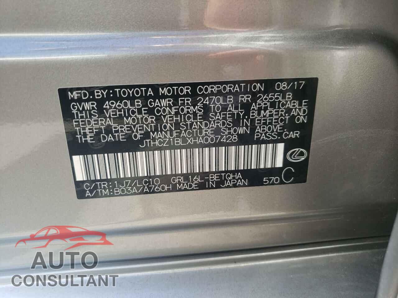 LEXUS GS350 2017 - JTHCZ1BLXHA007428