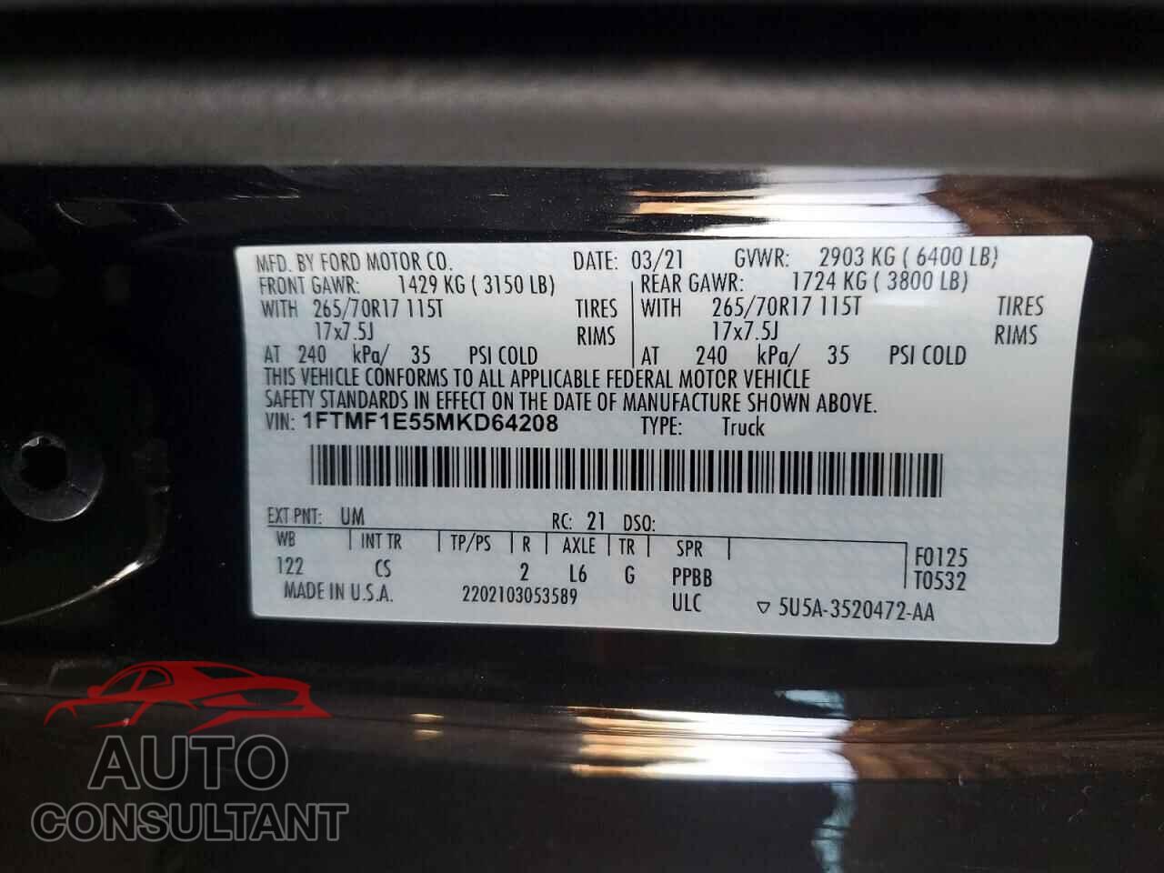 FORD F150 2021 - 1FTMF1E55MKD64208