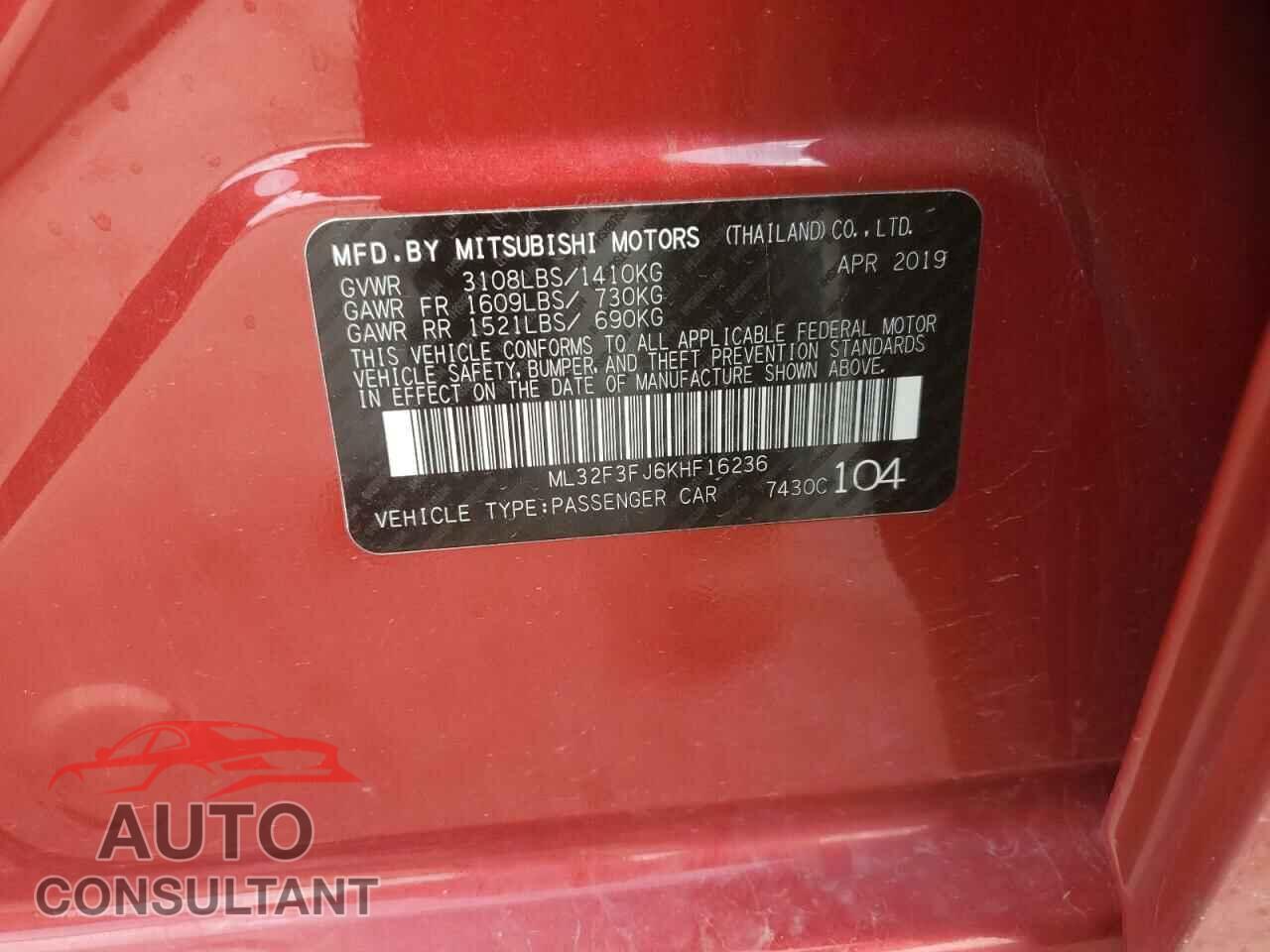 MITSUBISHI MIRAGE 2019 - ML32F3FJ6KHF16236