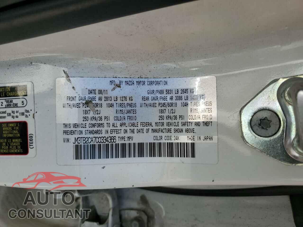 MAZDA CX-9 2012 - JM3TB2CA7C0334366