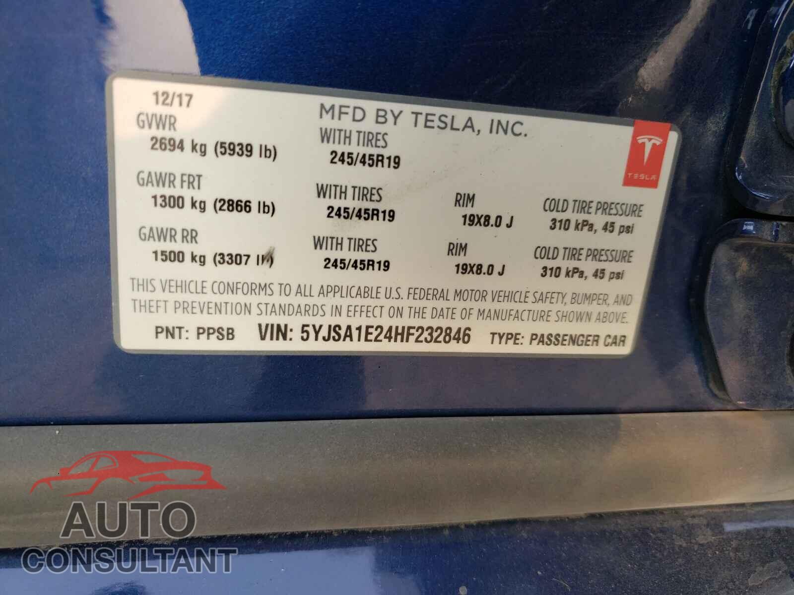 TESLA MODEL S 2017 - 5YJSA1E24HF232846