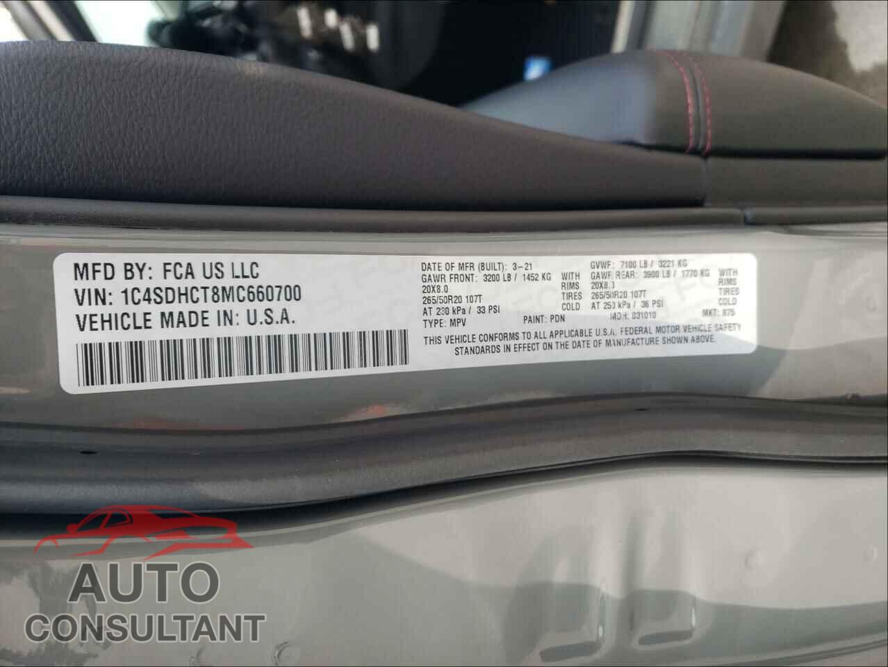 DODGE DURANGO 2021 - 1C4SDHCT8MC660700