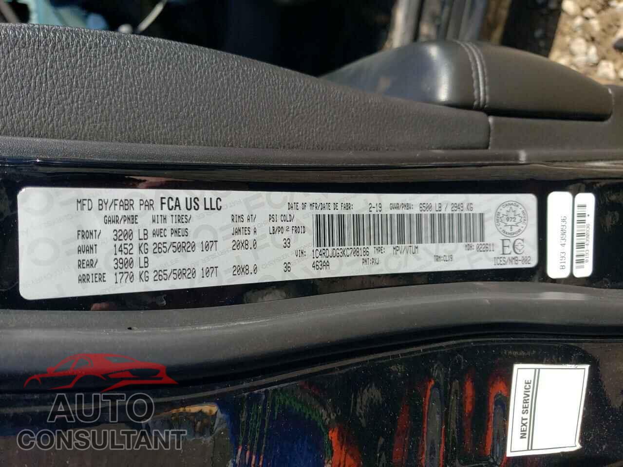 DODGE DURANGO 2019 - 1C4RDJDG3KC708186