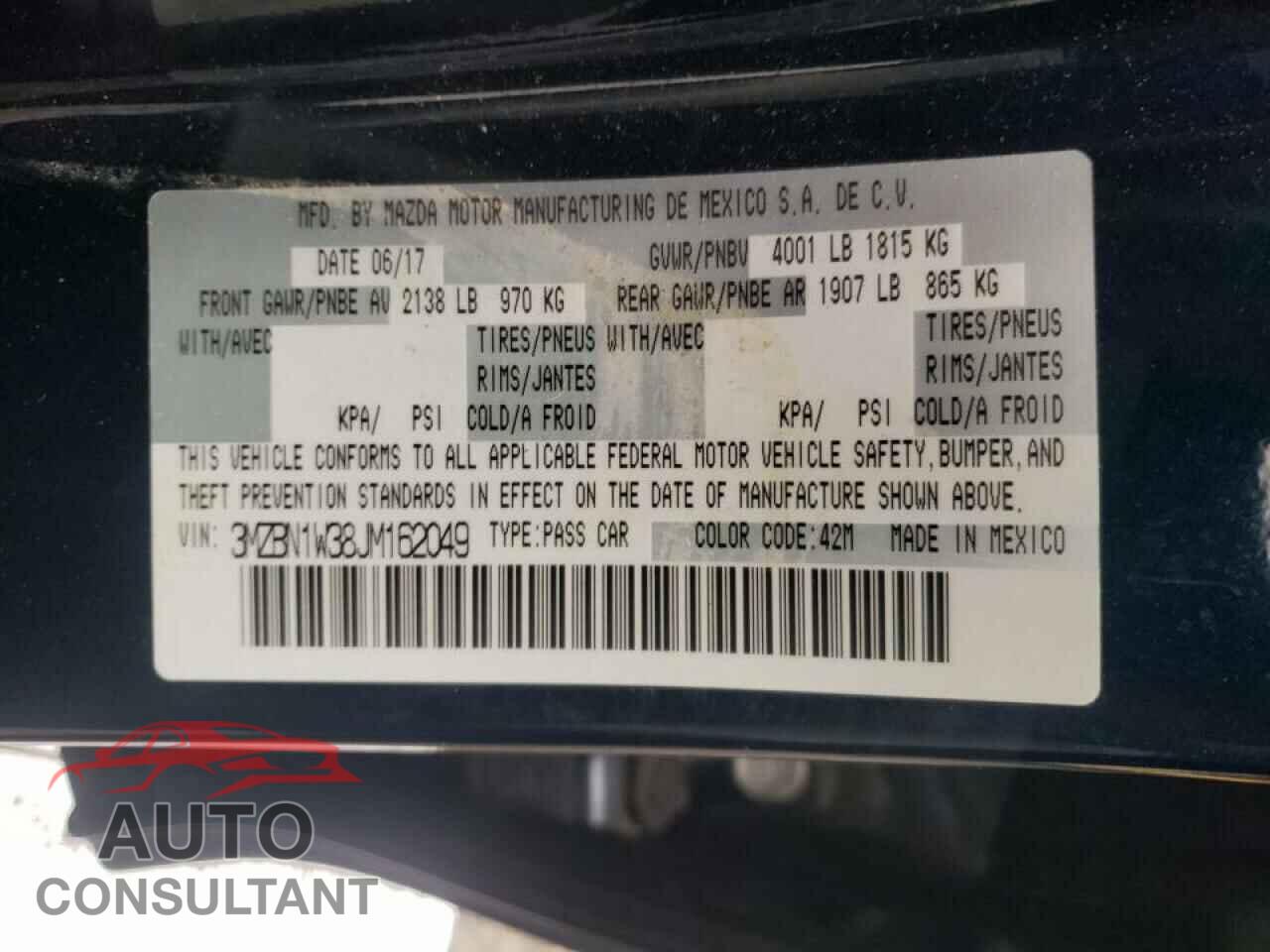 MAZDA 3 2018 - 3MZBN1W38JM162049