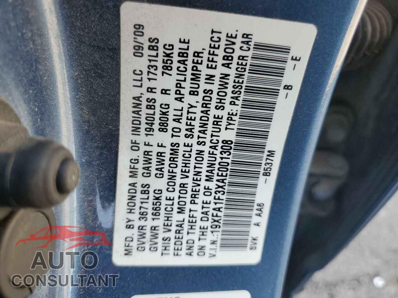 HONDA CIVIC 2010 - 19XFA1F3XAE001308