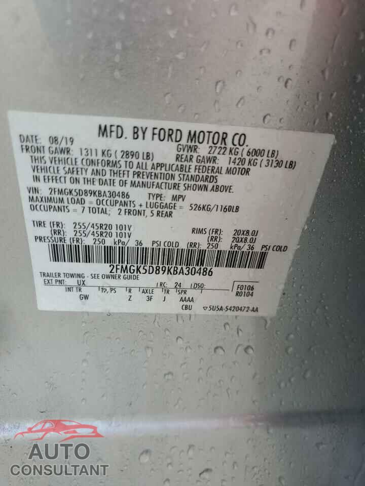 FORD FLEX 2019 - 2FMGK5D89KBA30486