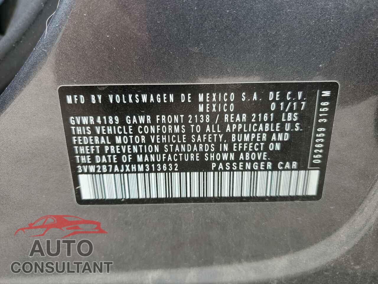 VOLKSWAGEN JETTA 2017 - 3VW2B7AJXHM313632