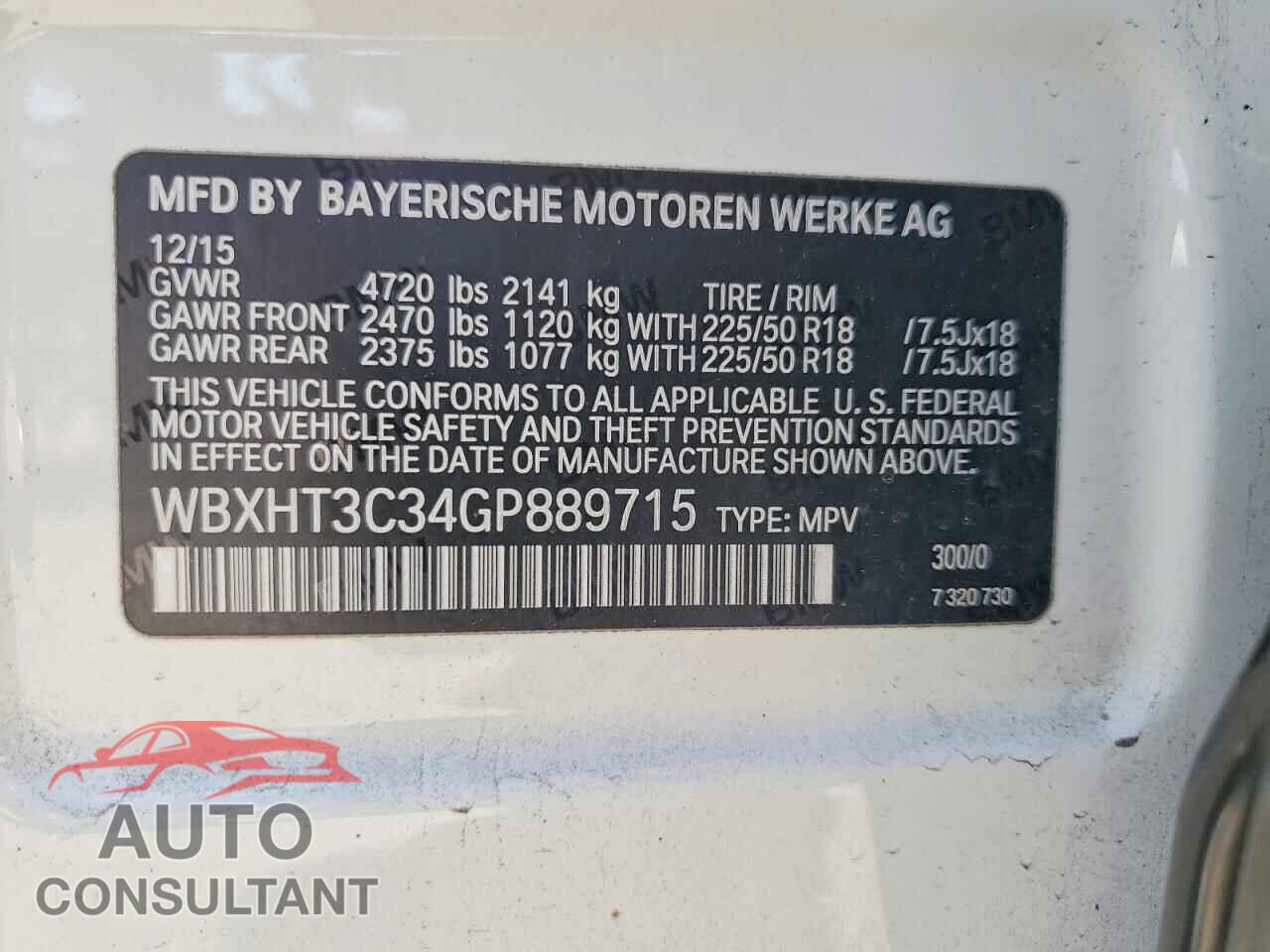 BMW X1 2016 - WBXHT3C34GP889715